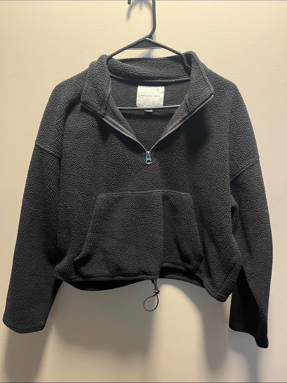 American Eagle Outfitters Black Sherpa Quarter-Zip Pullover